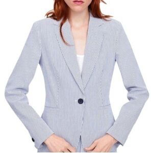 Zara Sear-sucker Blue Striped Single Button Blazer